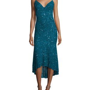 Theia Sleeveless Beaded Midi Cocktail Dress